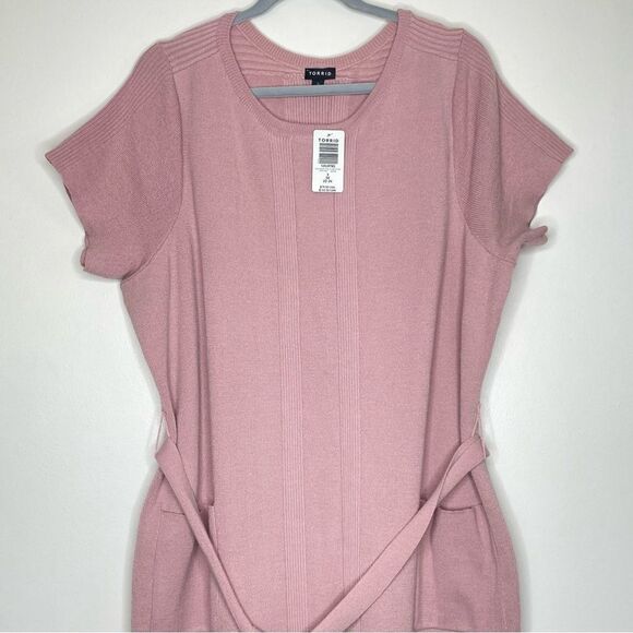 Torrid Mauve Pink Sweater‎ Knit Self Tie Shift Dress - Picture 2 of 7
